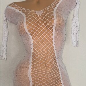 White Fishnet Dress with Rhinestone Accents